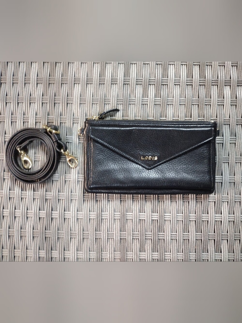 Lodis Black Leather Envelope Clutch with Removable Strap